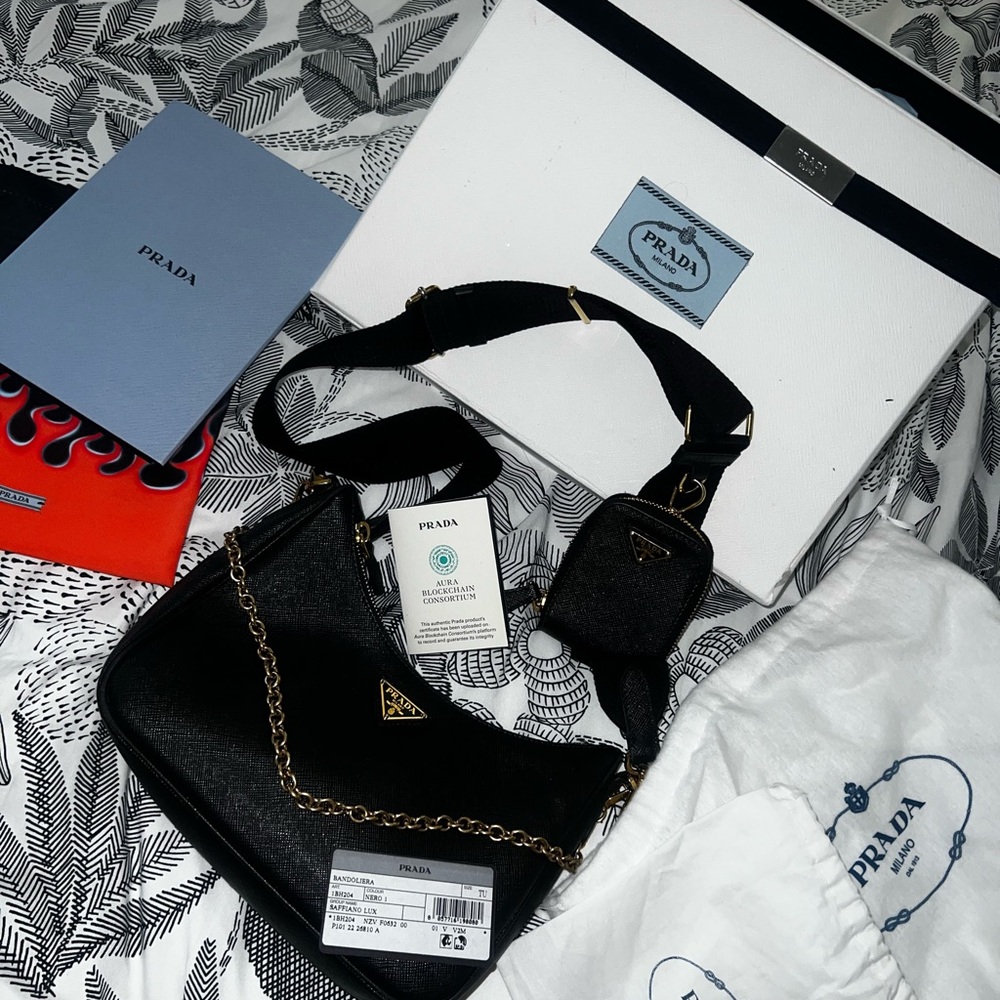 Prada Black Textured Bag with Gold Accents